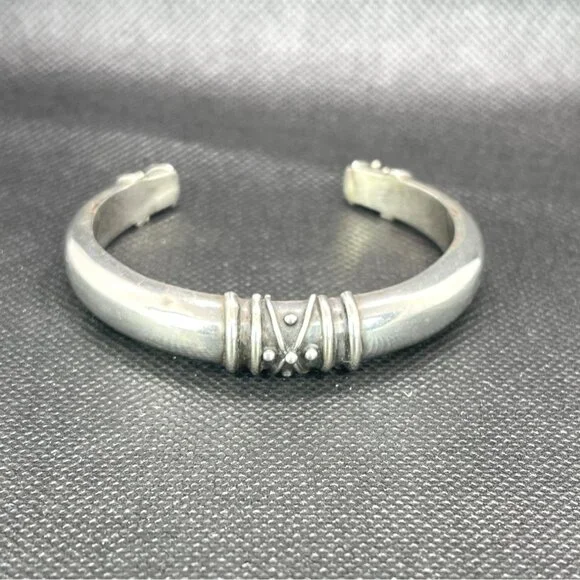 VTG Deborah Armstrong 925 Sterling Silver Hollow Dome Wrapped Wire Cuff Bracelet - Picture 15 of 16